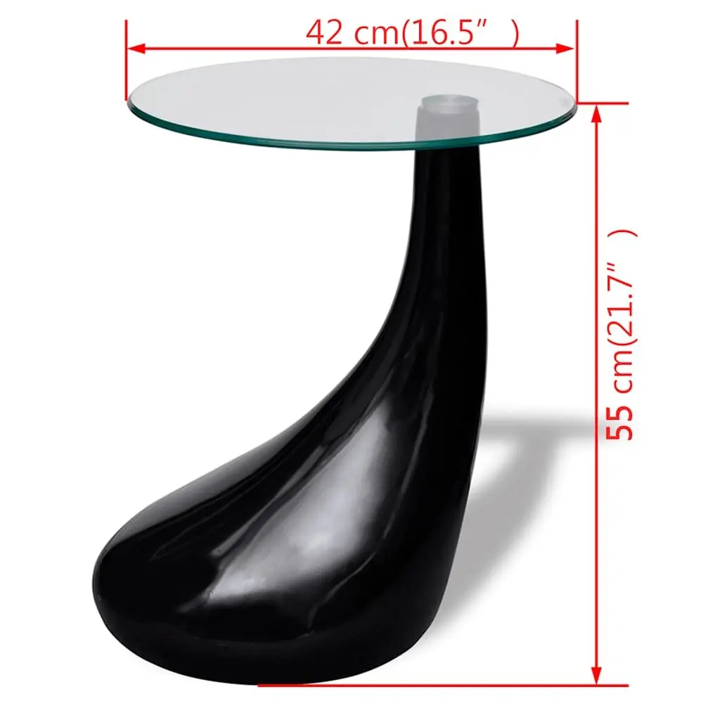 Coffee Table High Gloss Black Round Glass Top Water Drop Base