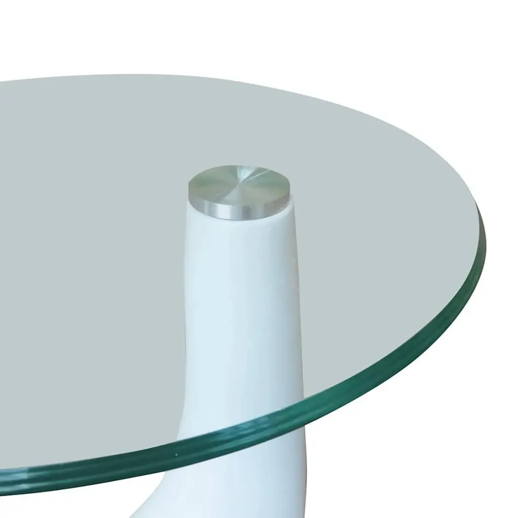 Coffee Table Set White Round Tempered Glass Top High Gloss Water-Drop Base