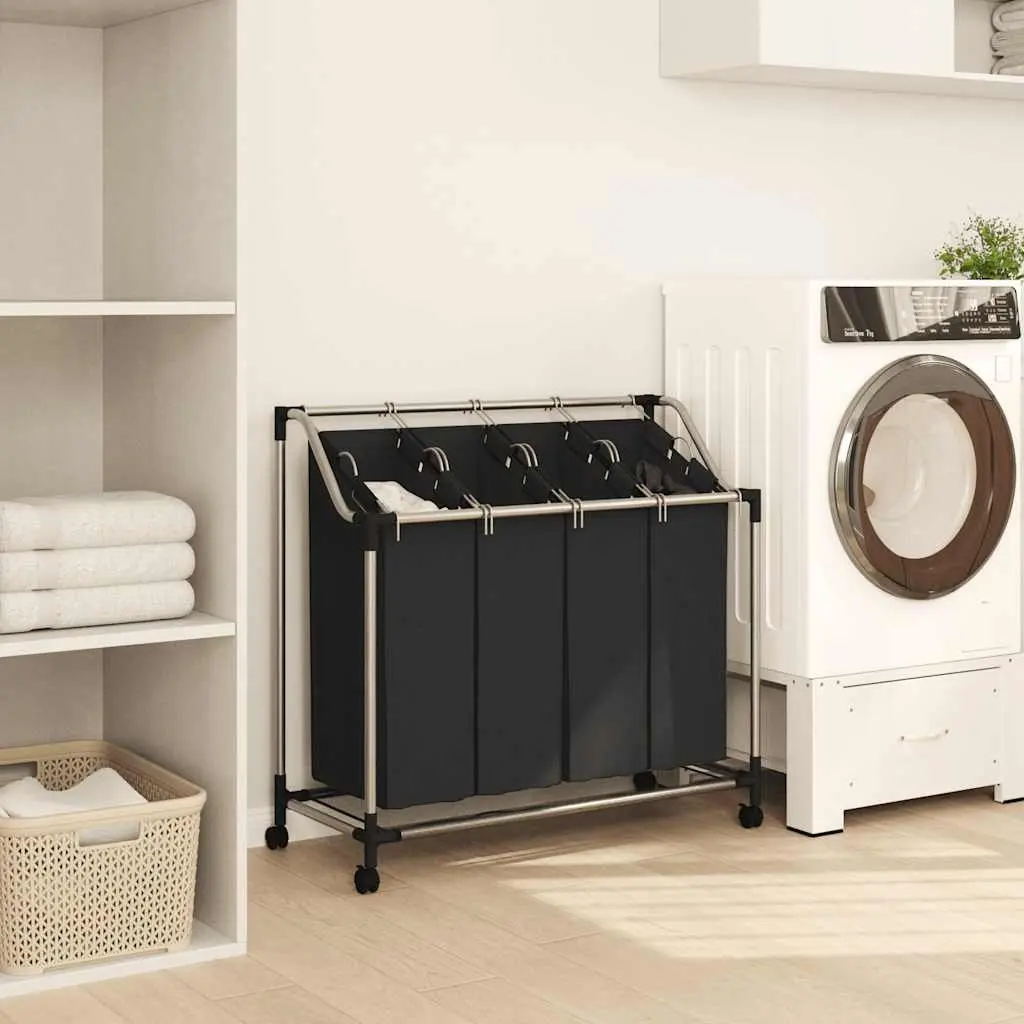 Laundry Sorter Black Grey 4 Bags Rolling Cart Trolley Hamper