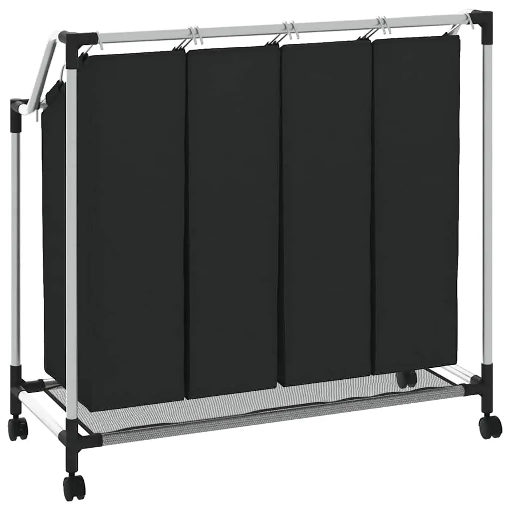 Laundry Sorter Black Grey 4 Bags Rolling Cart Trolley Hamper