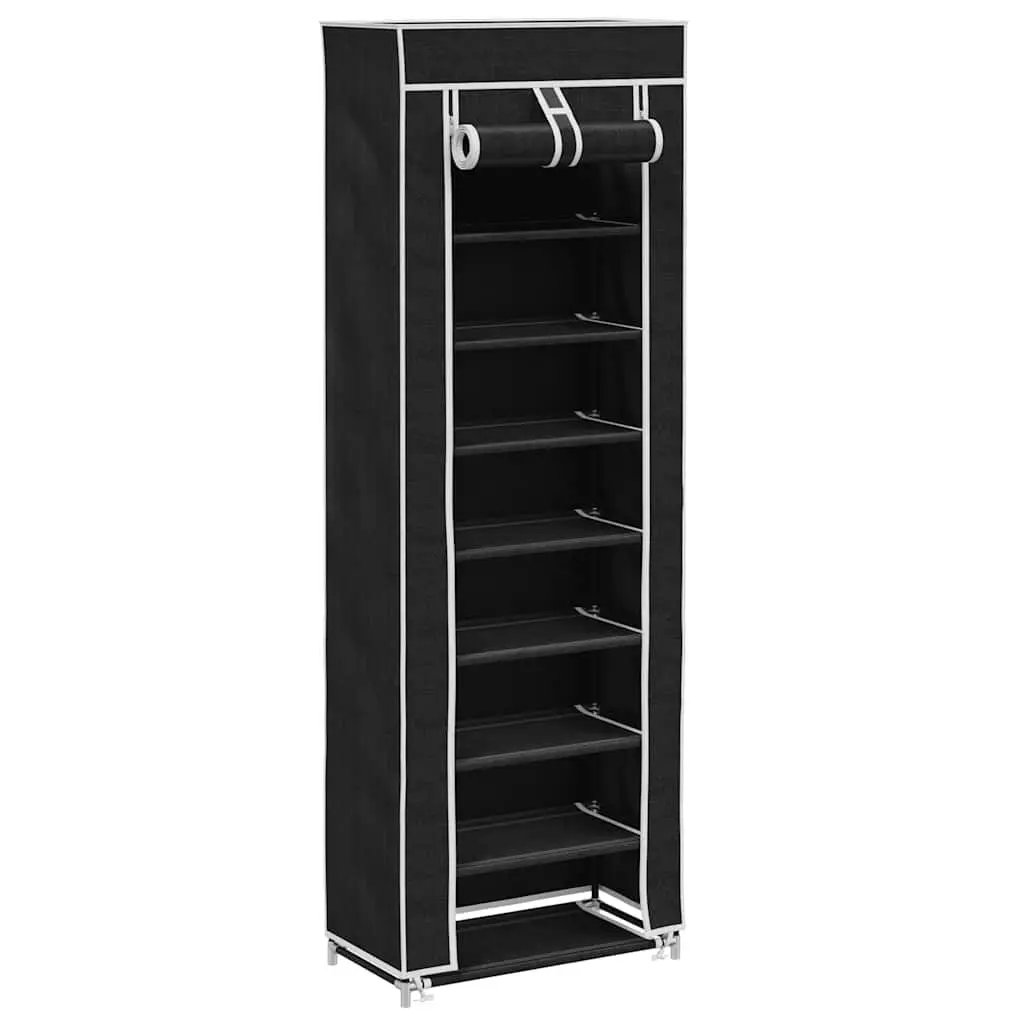 Shoe Cabinet Black 8 Tier Fabric Storage Organiser with Dust Cover