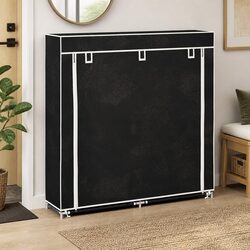 Compact Black 5-Tier Shoe Cabinet with Cover - Ideal Fit