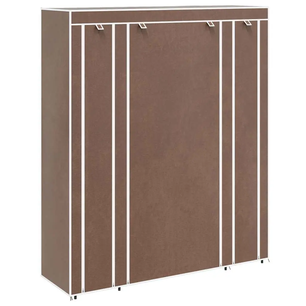 Portable Wardrobe Cabinet Brown Fabric Multiple Compartments Hanging Rods