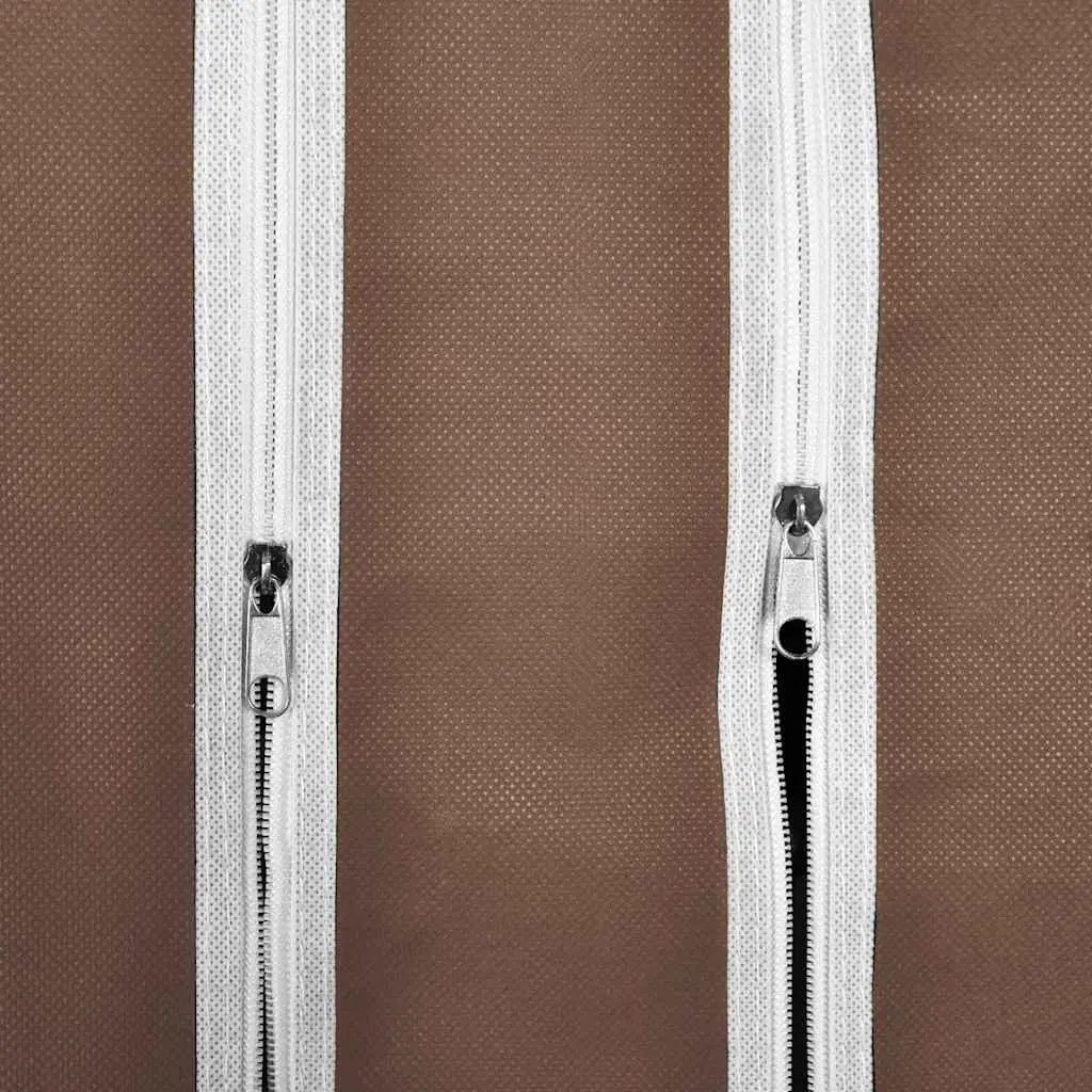 Portable Wardrobe Cabinet Brown Fabric Multiple Compartments Hanging Rods