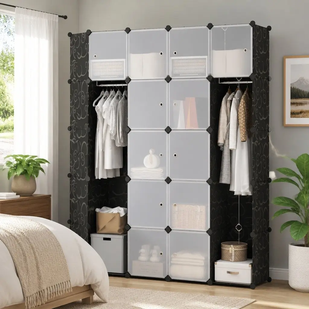 Modular Cabinet Black 14 Compartments Storage Cupboard Organiser