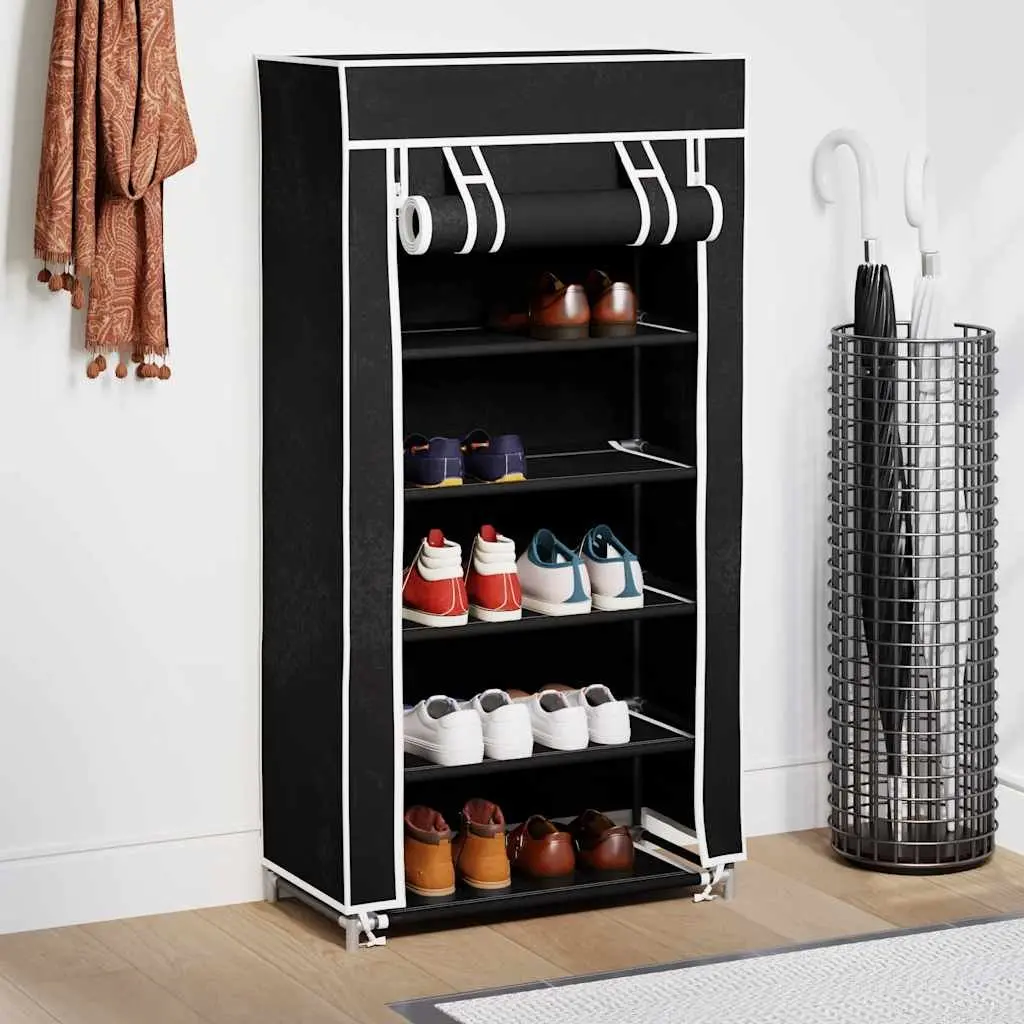Fabric Shoe Cabinet Black 5-Tier Organiser with Removable Cover