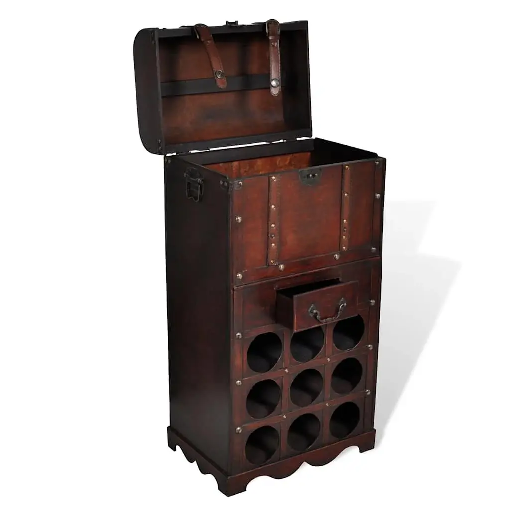 Wooden Wine Rack Red 9 Bottle Holder with Drawer and Storage Trunk