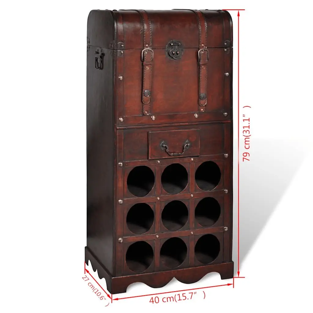 Wooden Wine Rack Red 9 Bottle Holder with Drawer and Storage Trunk