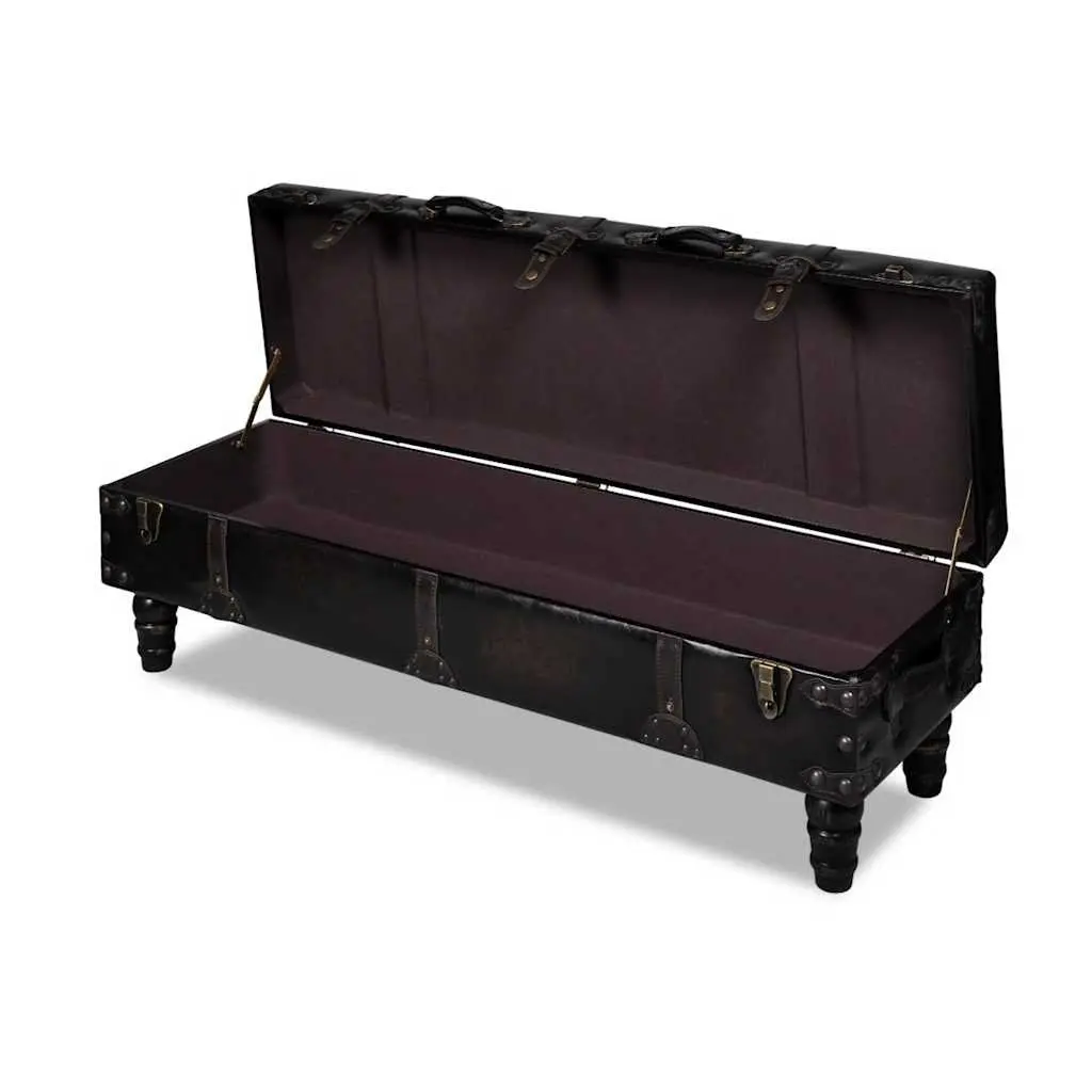 Long Storage Bench Brown Faux Leather Tufted Cushion Spacious Interior
