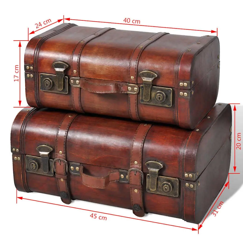 Wooden Storage Chests 2 Pieces Vintage Brown Treasure Trunk Box with Latch