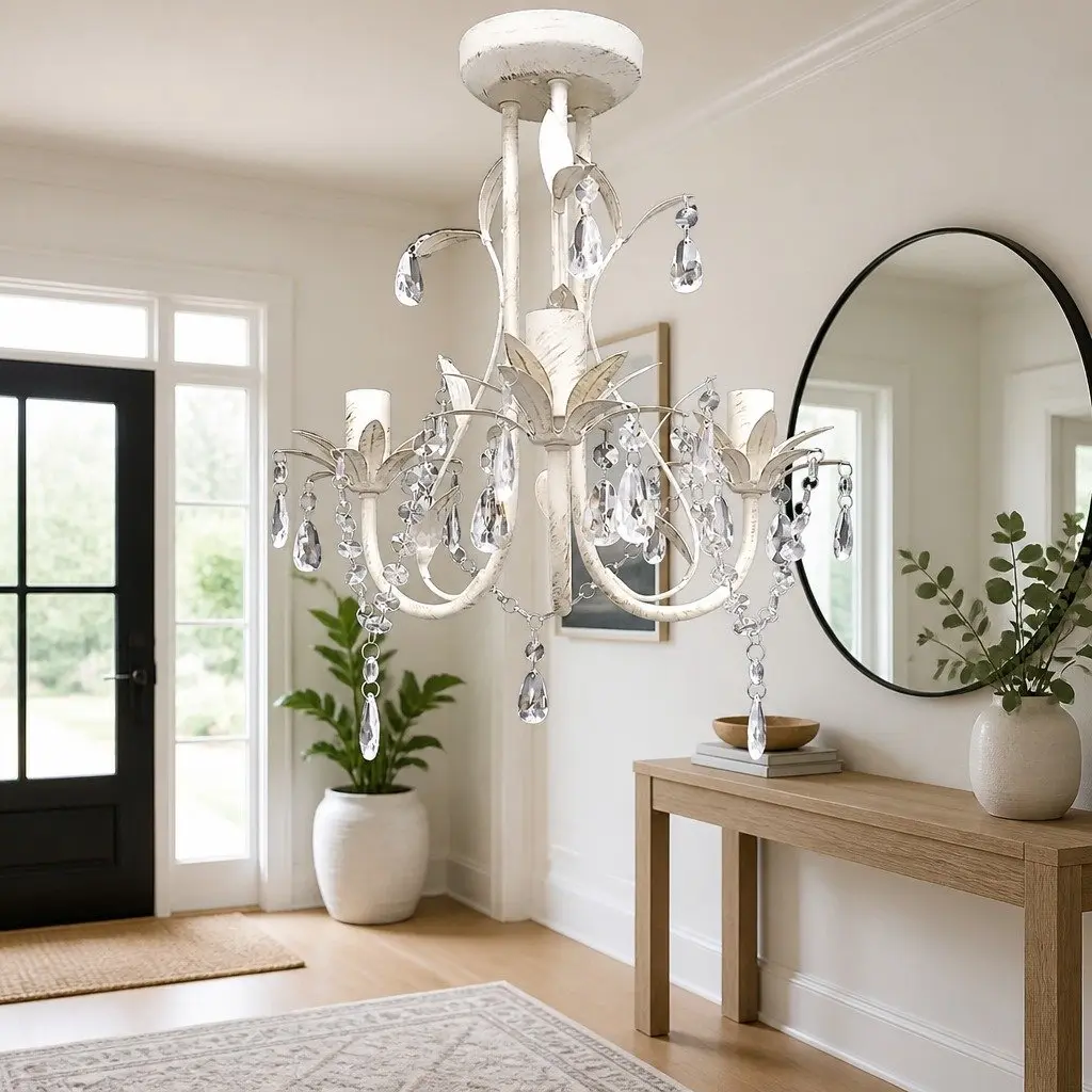 Crystal Pendant Ceiling Lamp Chandelier White Indoor Suitable for Foyers Dining Rooms Living Rooms