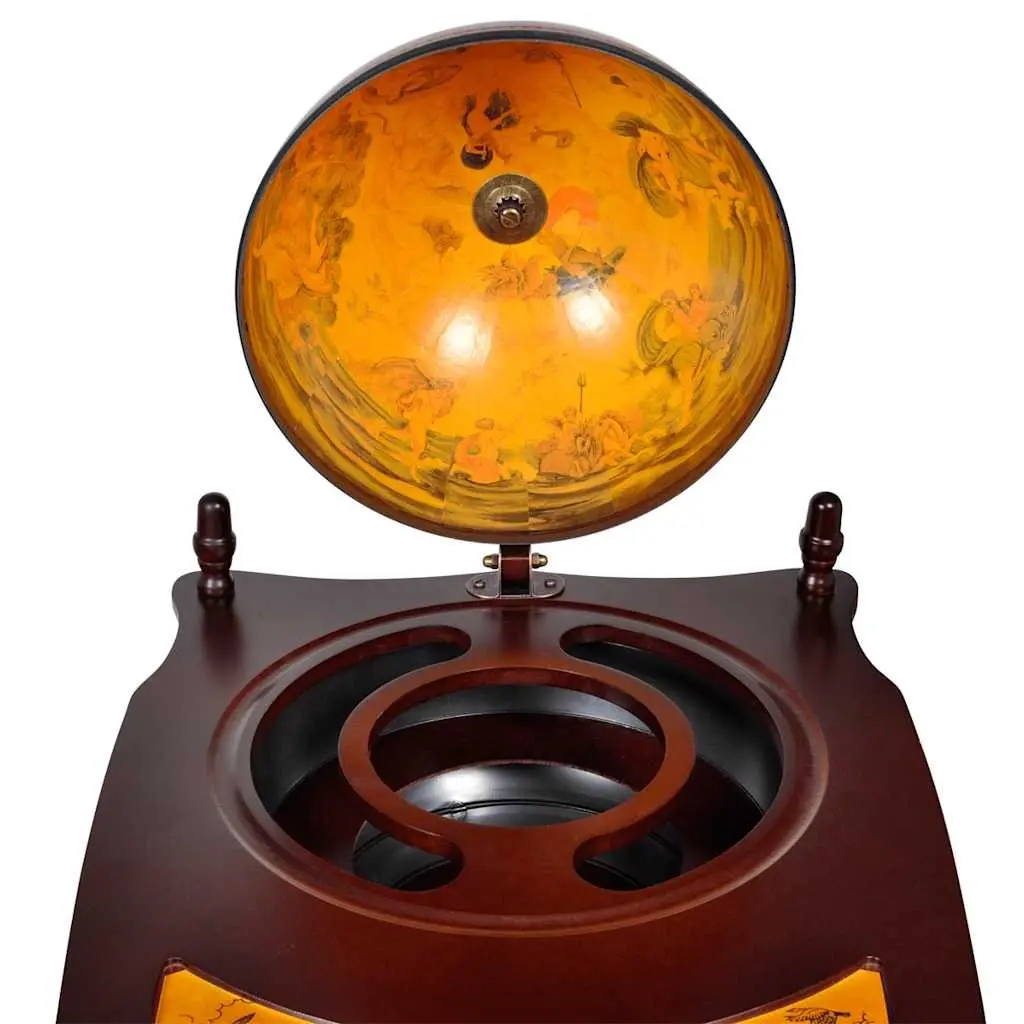 Globe Bar Cabinet Brown Wooden Freestanding with Table and Wheels