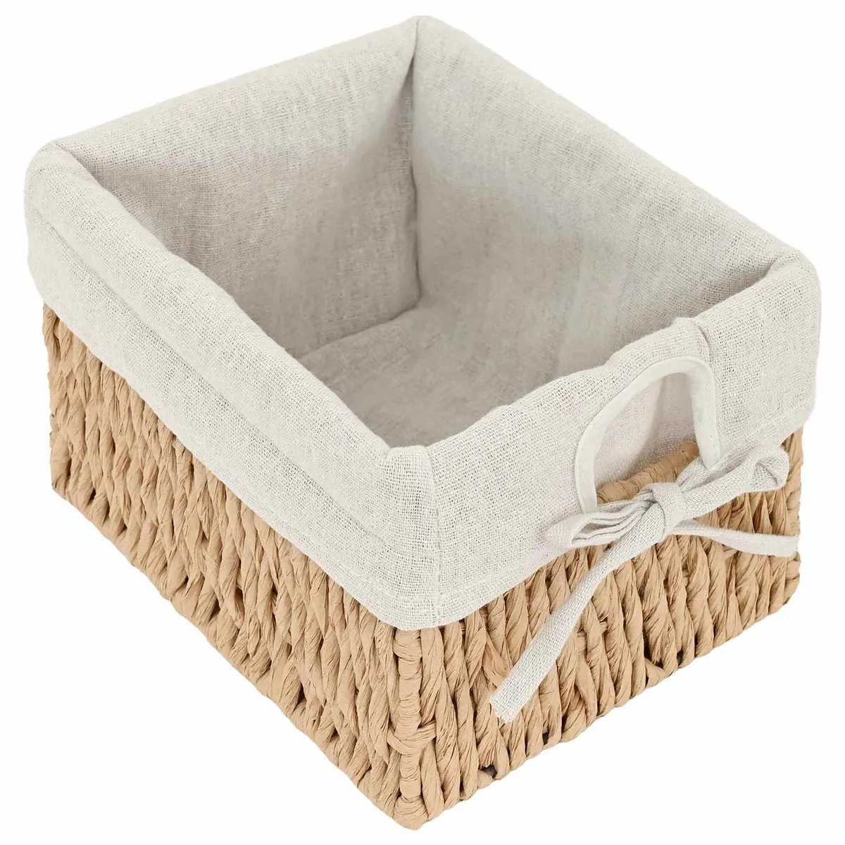 Wooden Storage Cabinet White Country Style with 3 Weaving Baskets