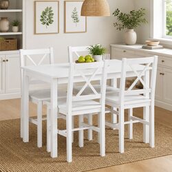 5-Piece Solid Wood Dining Set with 4 Chairs