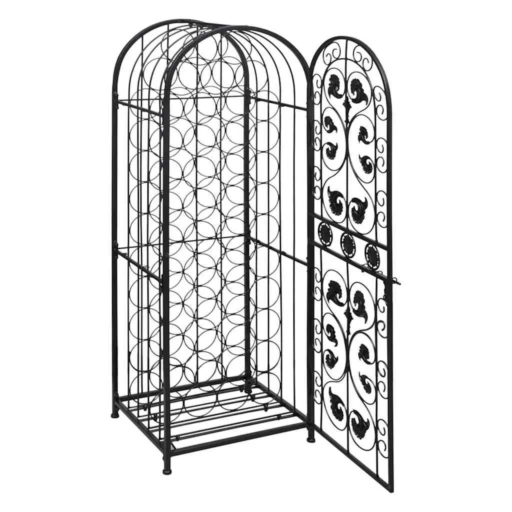 Wine Rack Black Floor Standing 45 Bottle Storage Cabinet with Side Lock Door