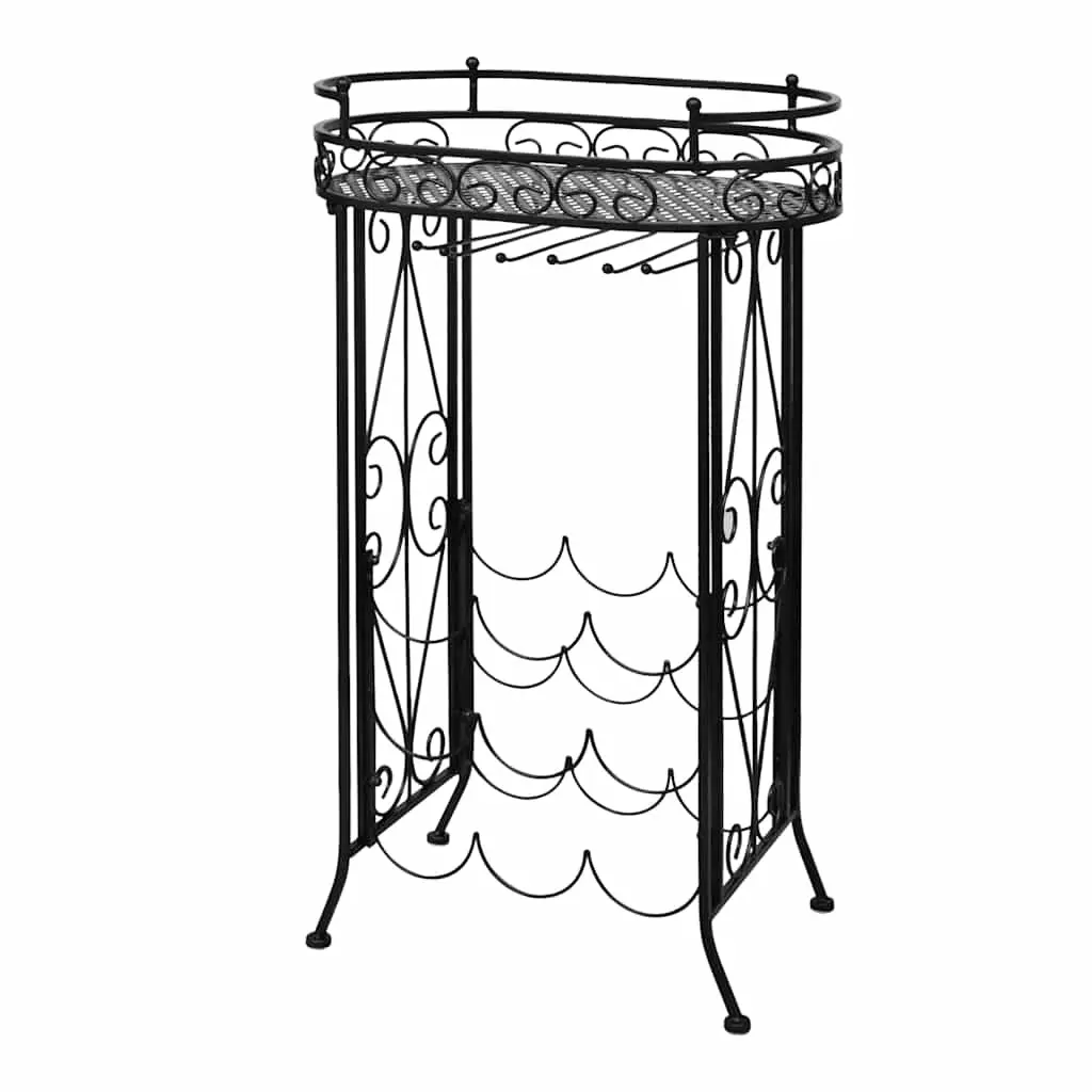 Wine Rack Black Floor Standing 9 Bottles with Glass Holder