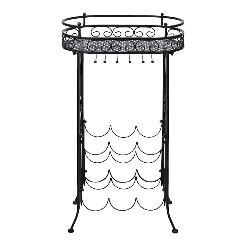 Wine Rack Black Floor Standing 9 Bottles with Glass Holder