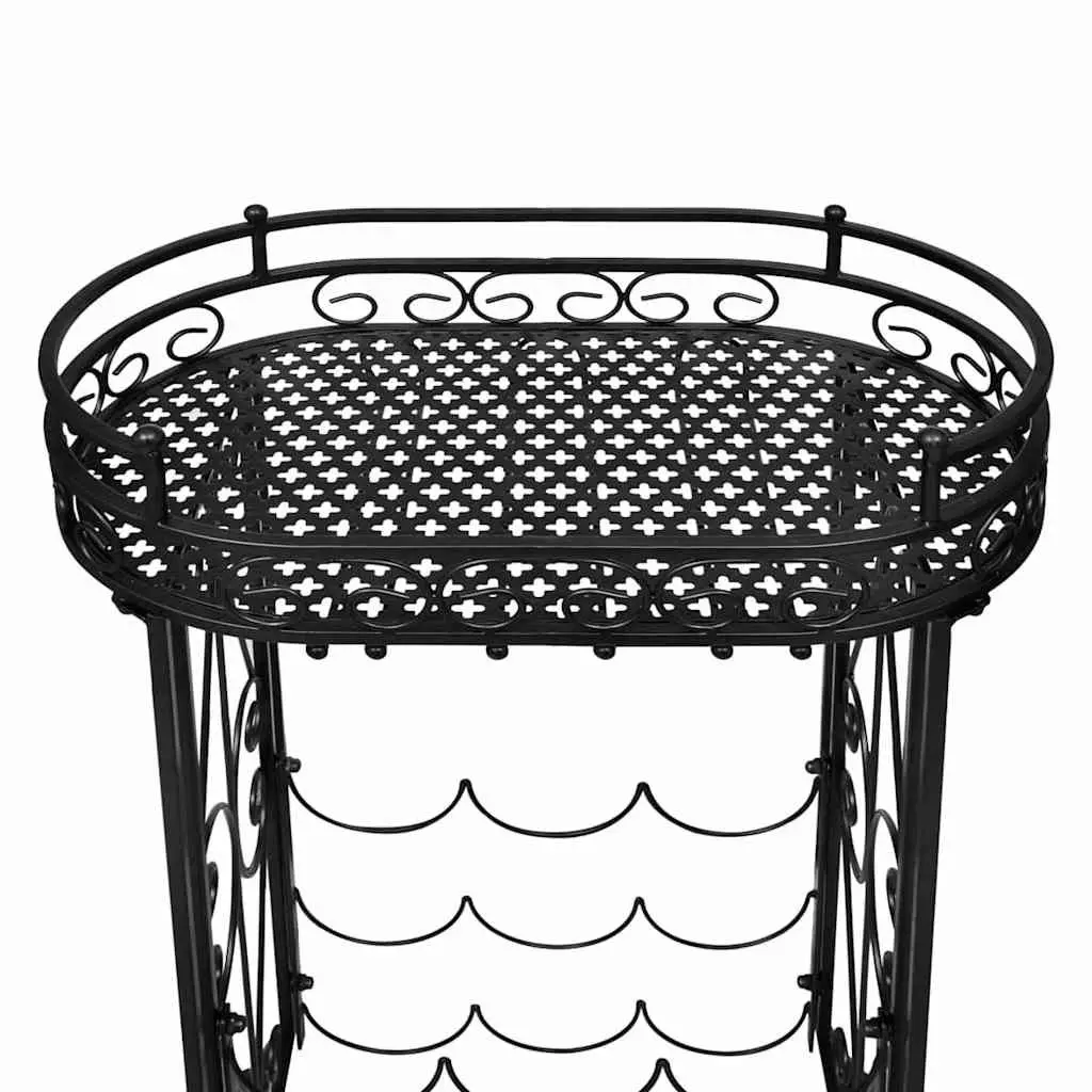 Wine Rack Black Floor Standing 9 Bottles with Glass Holder