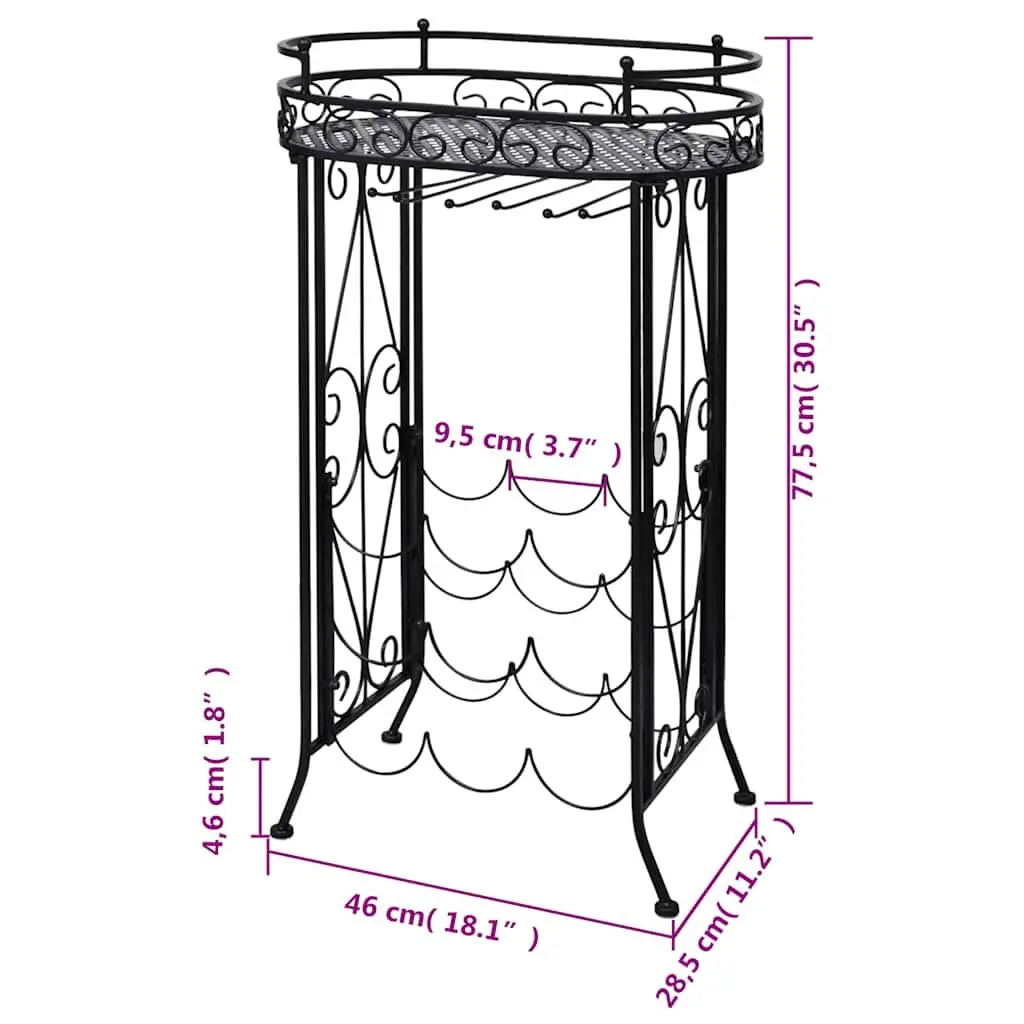 Wine Rack Black Floor Standing 9 Bottles with Glass Holder