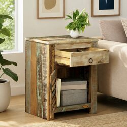 Reclaimed Wood End Table with Ample Storage