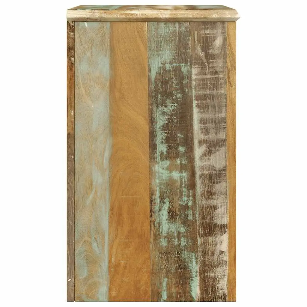 Reclaimed Wood End Table Brown Antique Style with Drawer and Door Storage