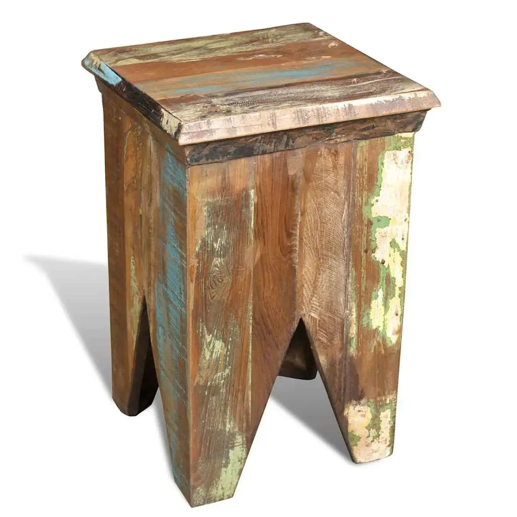 Wooden Stool Brown Antique Style Compact Reclaimed Wood Seating
