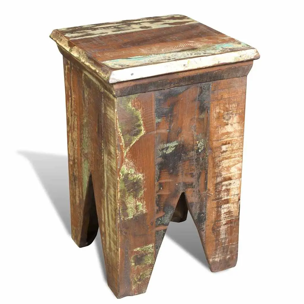Wooden Stool Brown Antique Style Compact Reclaimed Wood Seating