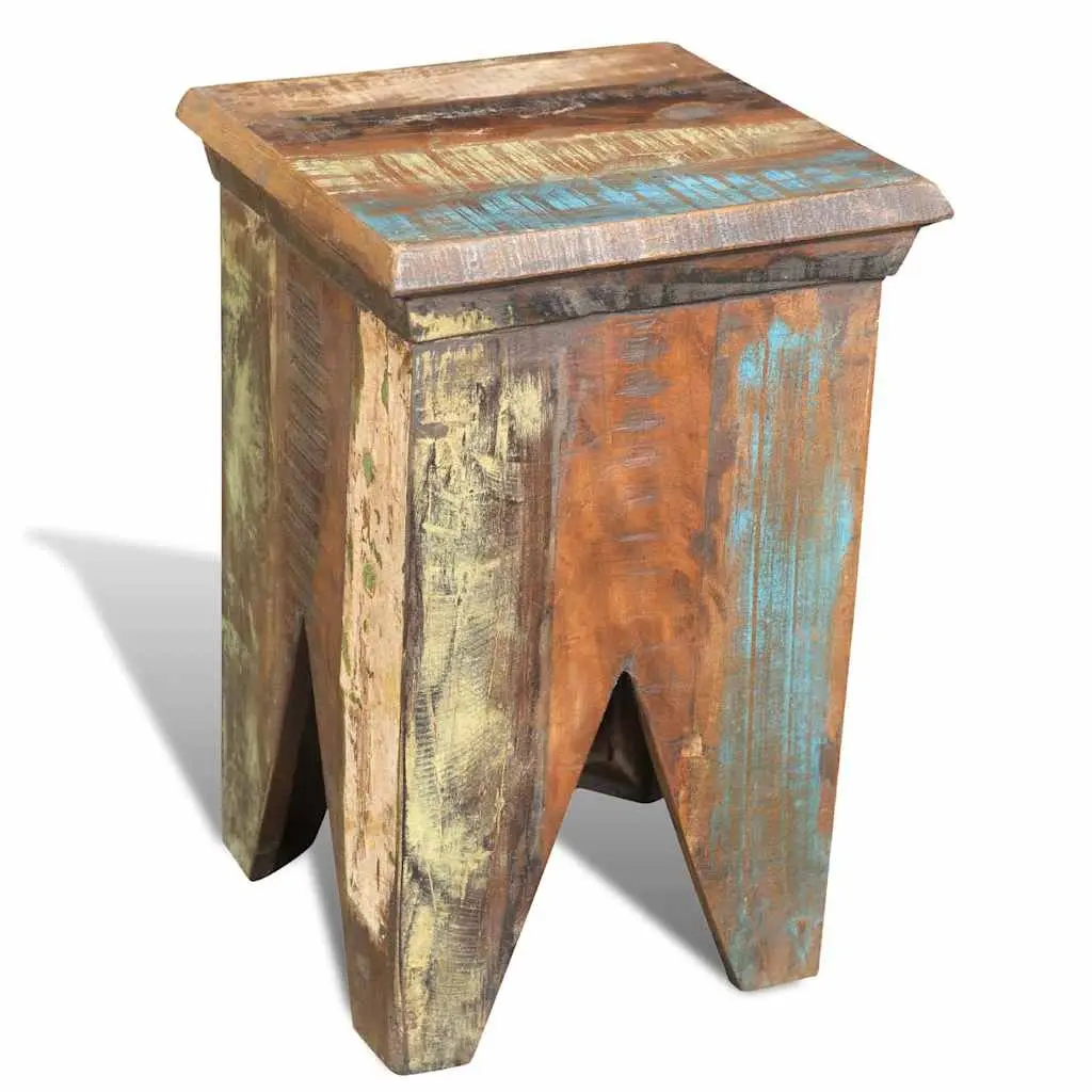 Wooden Stool Brown Antique Style Compact Reclaimed Wood Seating