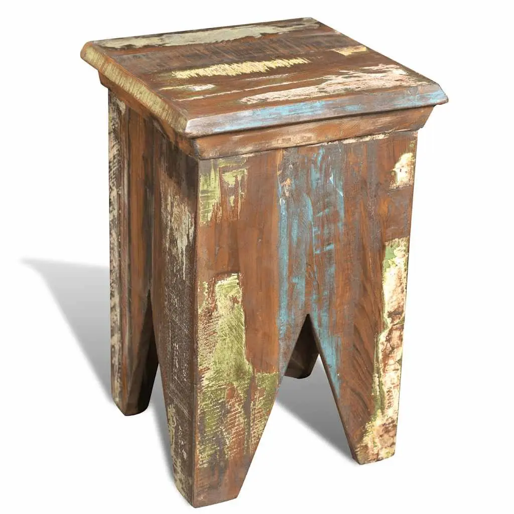 Wooden Stool Brown Antique Style Compact Reclaimed Wood Seating
