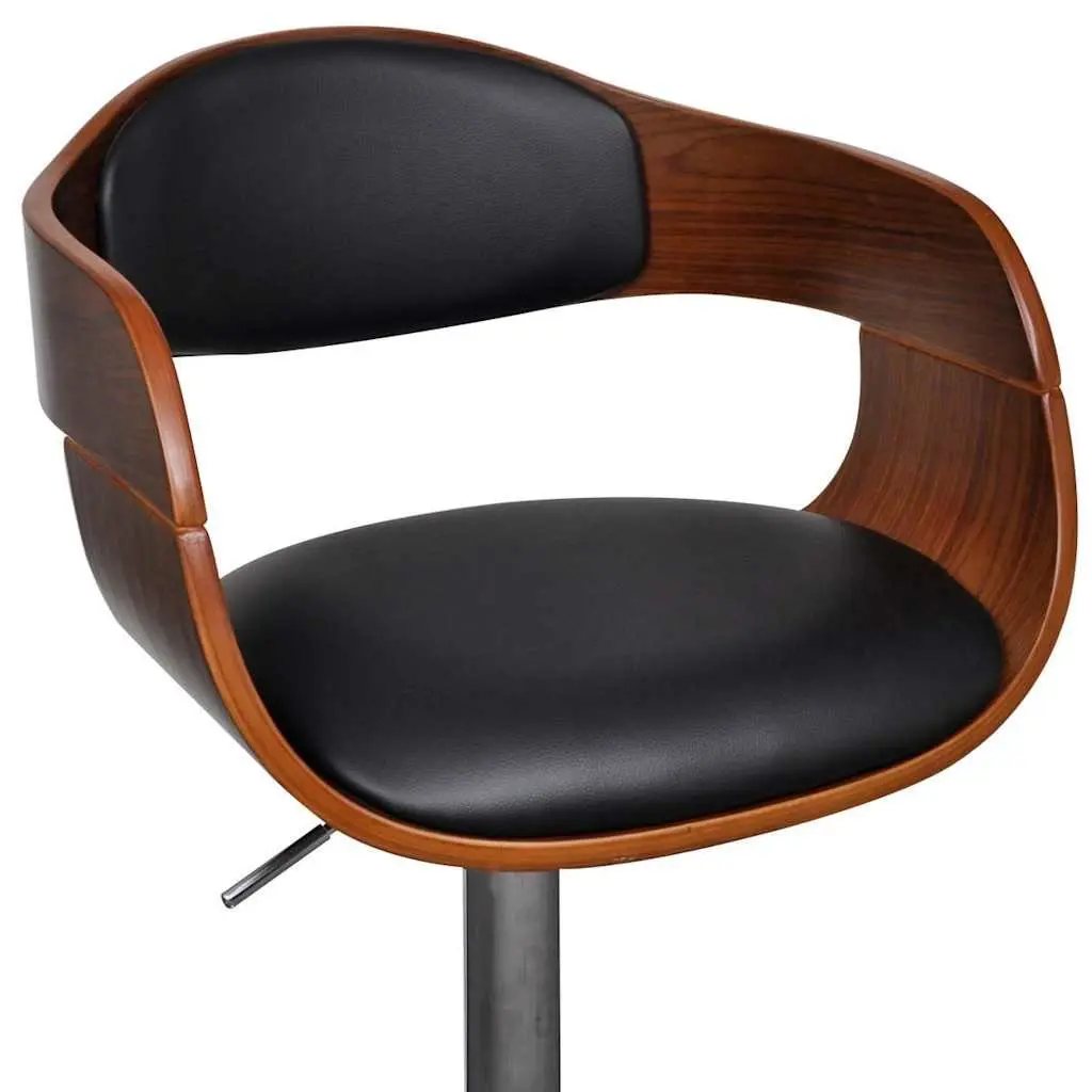 Bar Stool Black Height Adjustable Bent Wood Frame Faux Leather Padded Seat