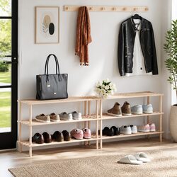 3-Tier Wooden Shoe Rack Organiser Storage Beige Set 2 pcs Home Hallway Entryway