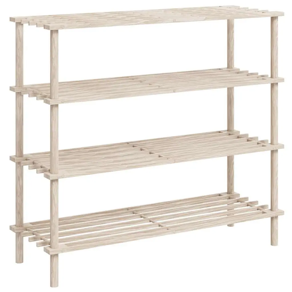 Wooden Shoe Rack Beige 4-Tier Storage Organiser Durable Solid Fir Wood Construction