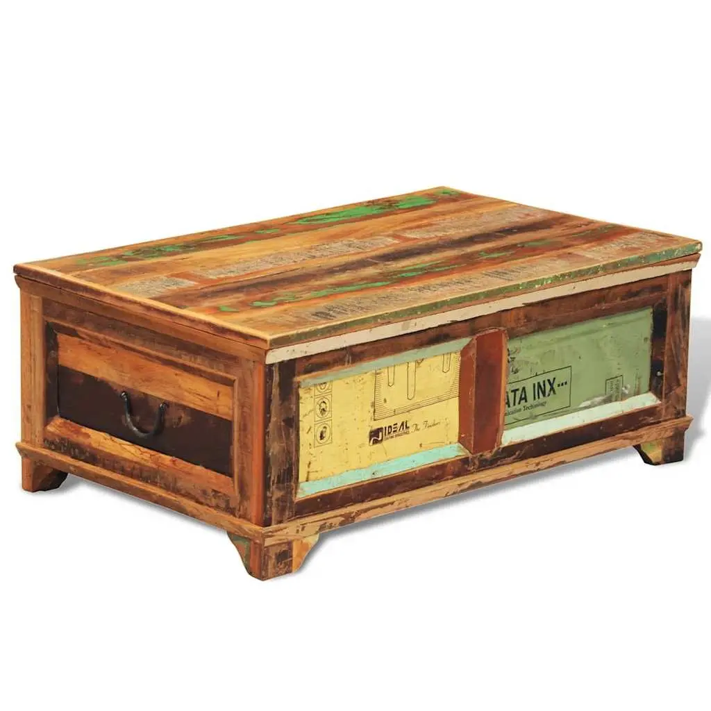Coffee Table with Storage Compartment Vintage Reclaimed Wood Brown Living Room