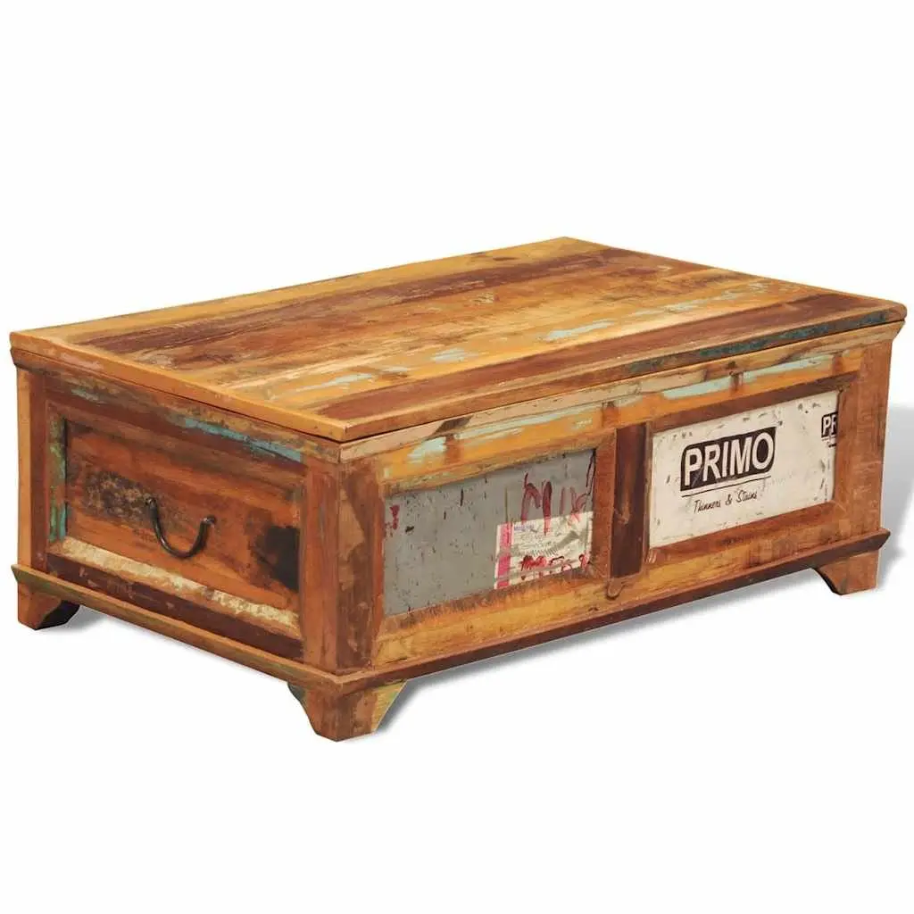 Coffee Table with Storage Compartment Vintage Reclaimed Wood Brown Living Room