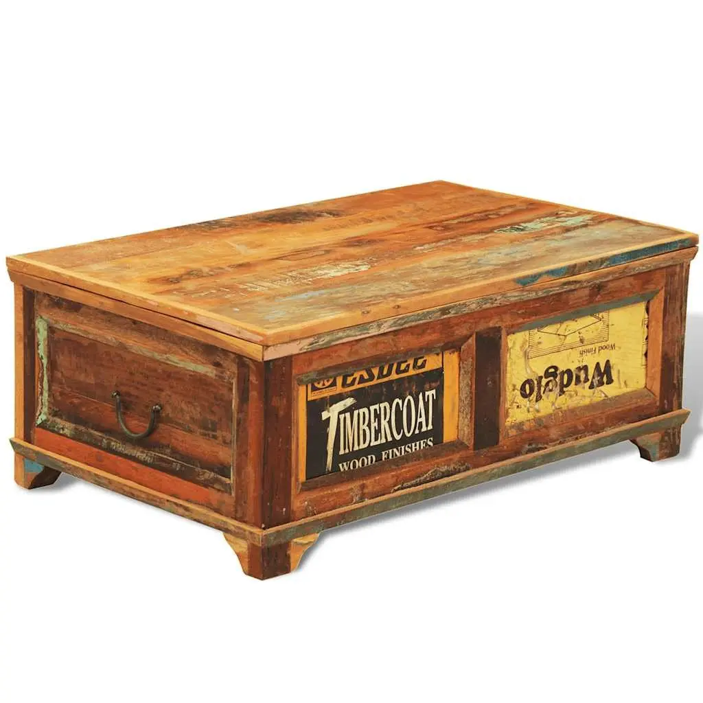 Coffee Table with Storage Compartment Vintage Reclaimed Wood Brown Living Room
