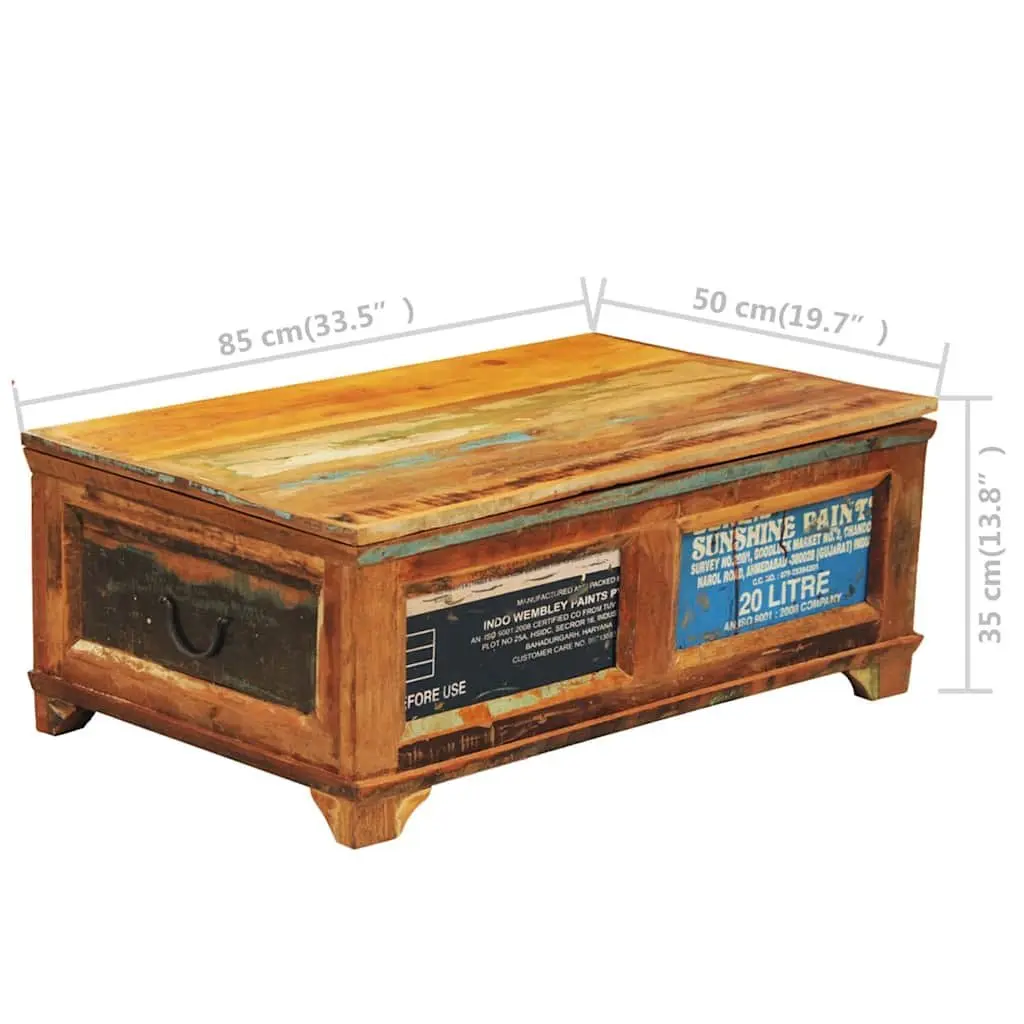 Coffee Table with Storage Compartment Vintage Reclaimed Wood Brown Living Room