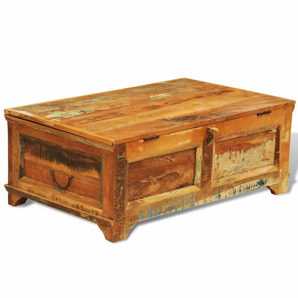 Coffee Table with Storage Compartment Vintage Reclaimed Wood Brown Living Room