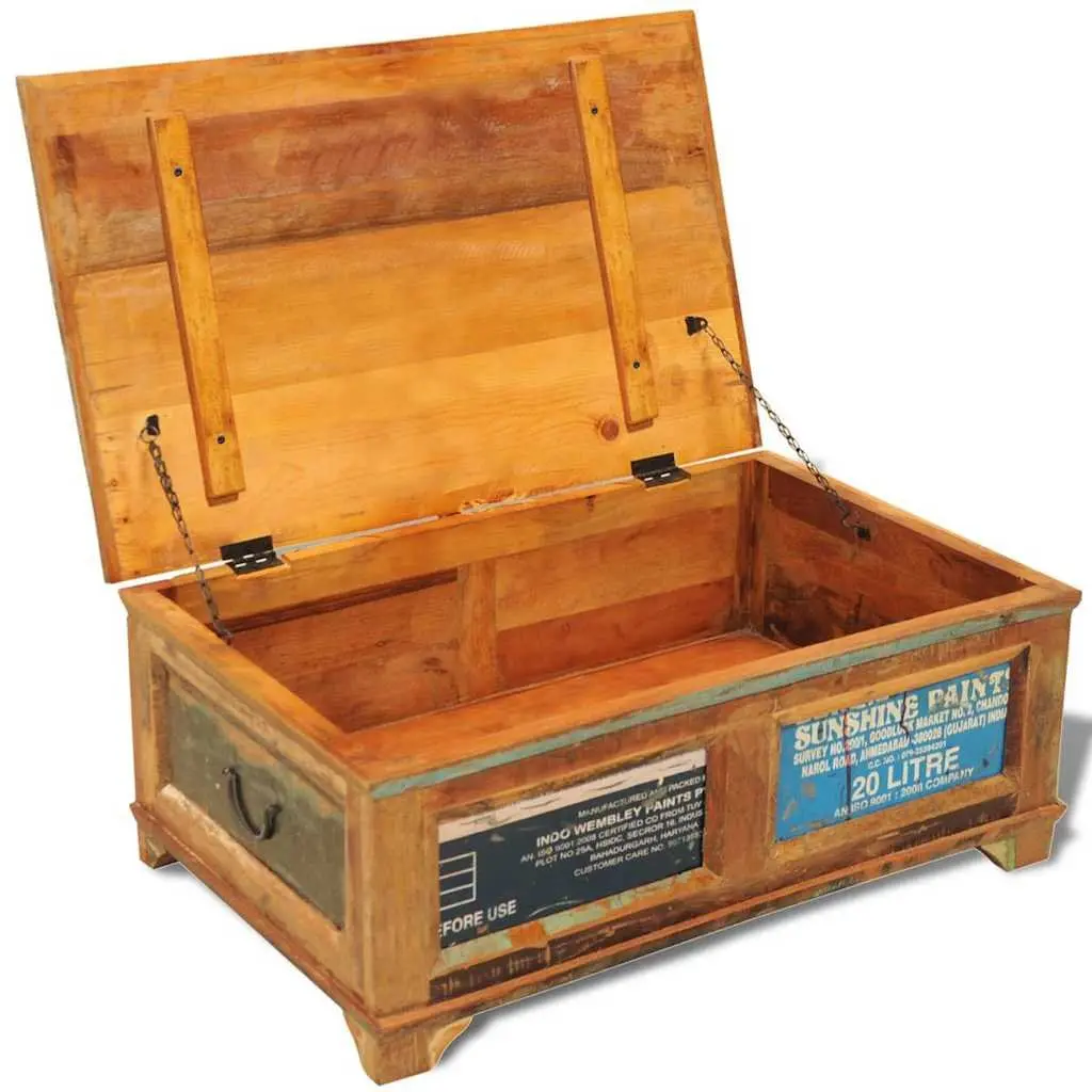 Coffee Table with Storage Compartment Vintage Reclaimed Wood Brown Living Room