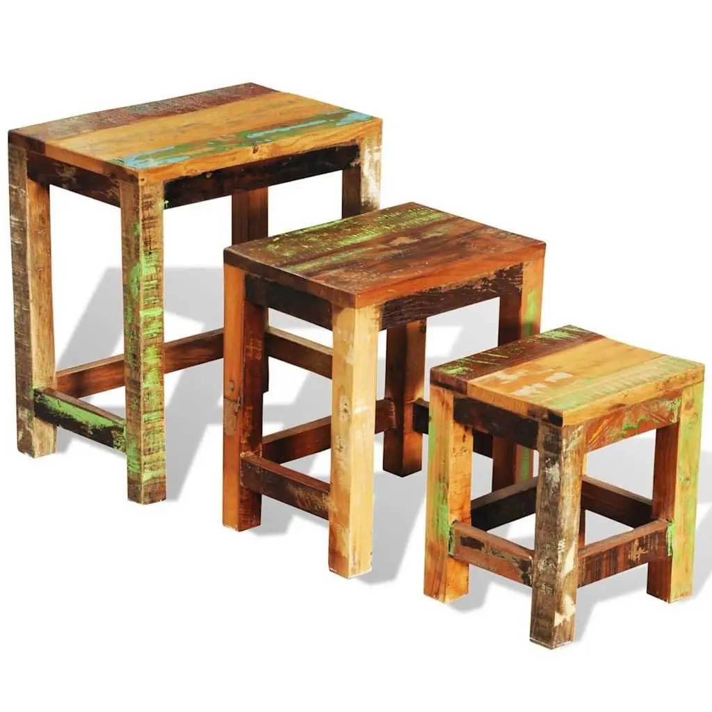 Nesting Table Set Brown 3 Pieces Stackable Reclaimed Wood