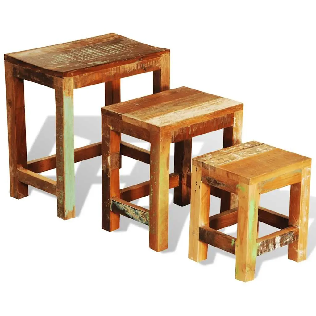 Nesting Table Set Brown 3 Pieces Stackable Reclaimed Wood