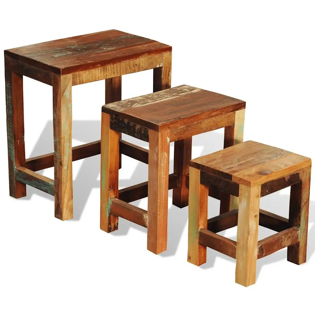 Nesting Table Set Brown 3 Pieces Stackable Reclaimed Wood