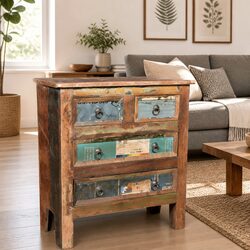 Compact 4 Drawer Reclaimed Wood Storage Chest
