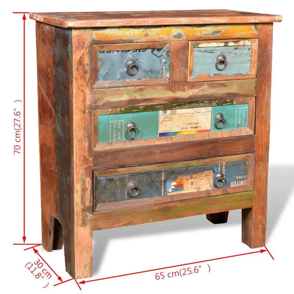 Reclaimed Wood Chest of Drawers Brown 4 Drawer Vintage Style Storage Cabinet