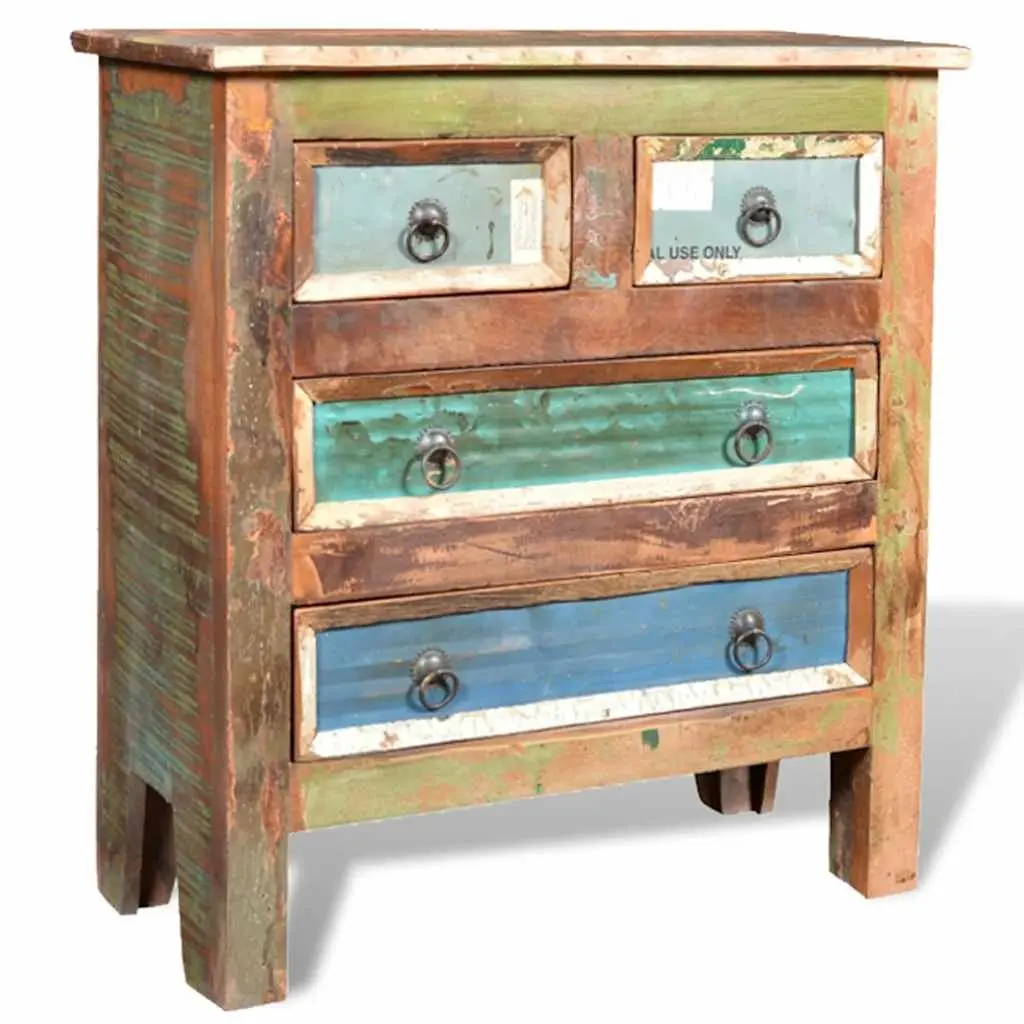 Reclaimed Wood Chest of Drawers Brown 4 Drawer Vintage Style Storage Cabinet