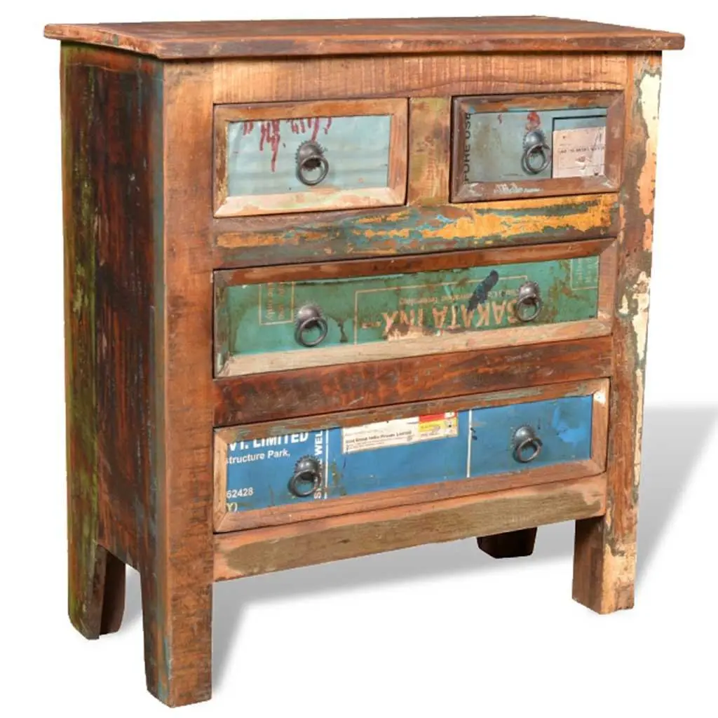 Reclaimed Wood Chest of Drawers Brown 4 Drawer Vintage Style Storage Cabinet