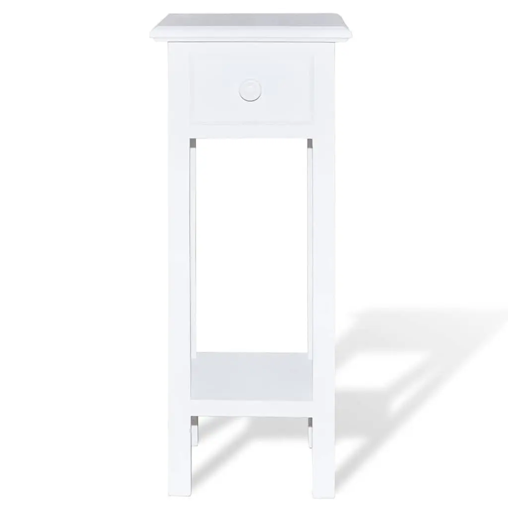 White Side Table with Storage Drawer Accent for Living Room and Bedroom