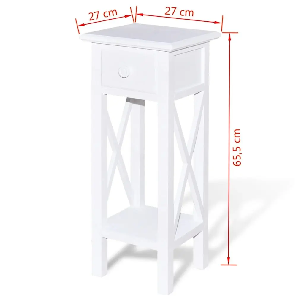 White Side Table with Storage Drawer Accent for Living Room and Bedroom