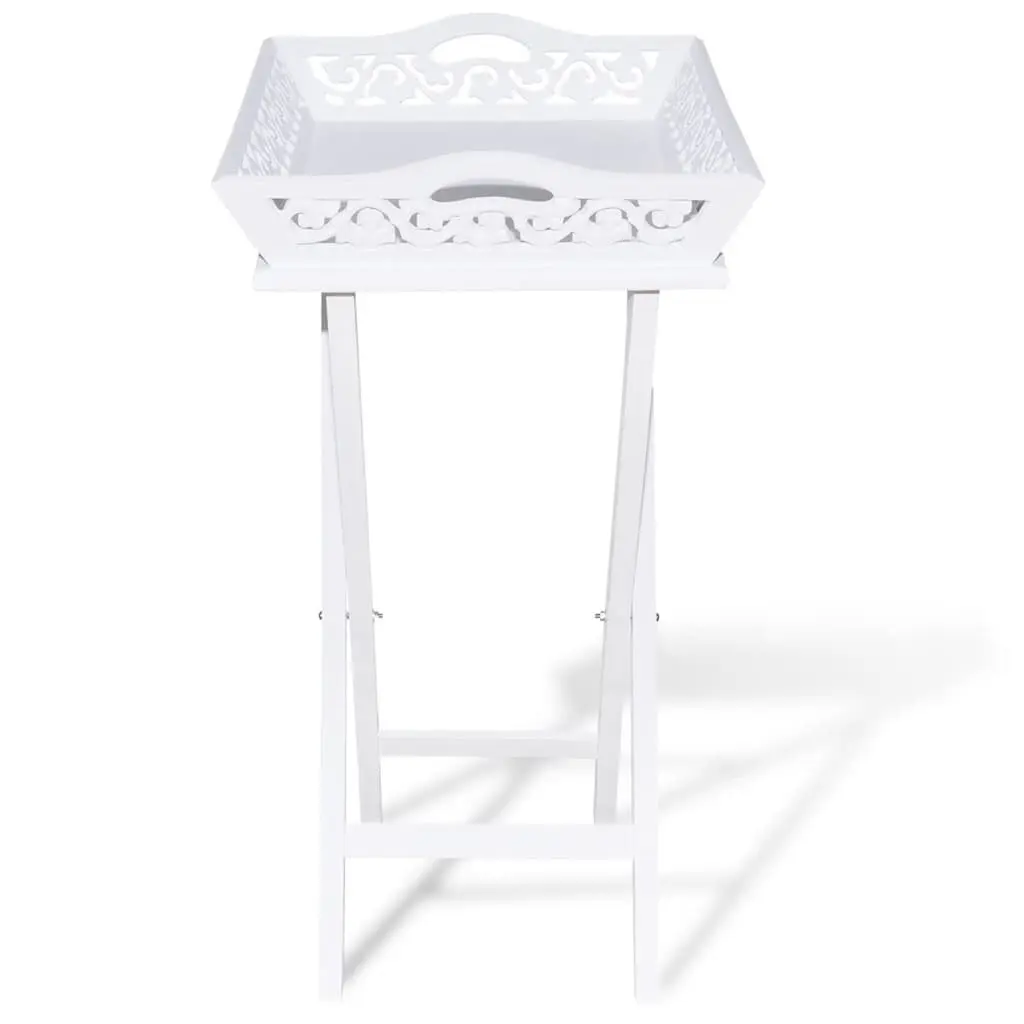 Side Table White Removable Tray Foldable Legs