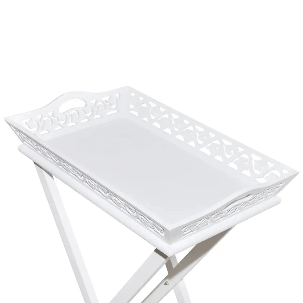 Side Table White Removable Tray Foldable Legs