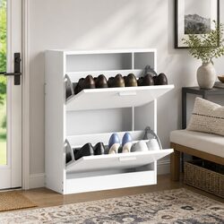 Compact Wooden Shoe Organizer with Dust-Free Storage